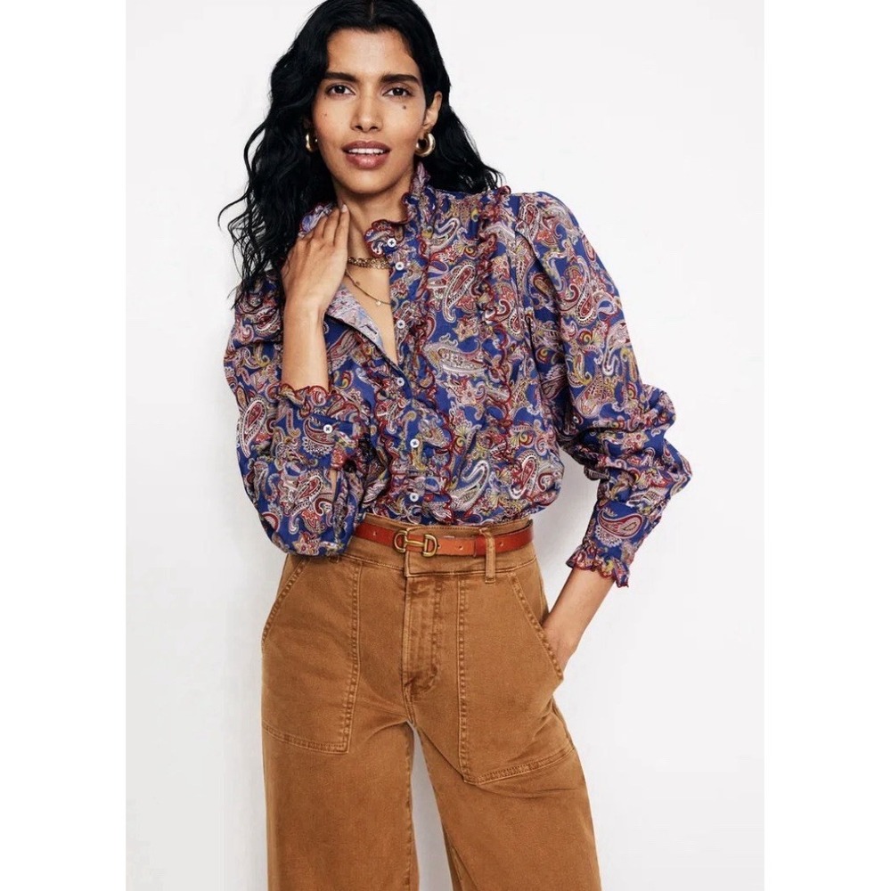 Boden Paisley Ruffle Scalloped 100% Cotton Blouse Shirt Blouse 10